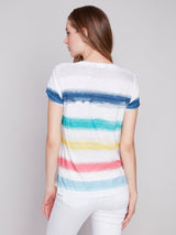 Printed Short Sleeve Cotton Slub Tee Stripes