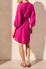 Puff Sleeve Smock Detail Dress Passion Fruit
