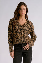 Fuzzy Printed Button Cardigan Cheetah