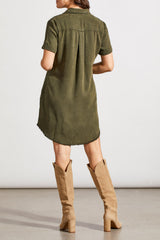 Pop Over Pocket Shirt Dress Olive