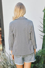 Stripe Notch Collar Blazer Dark Denim