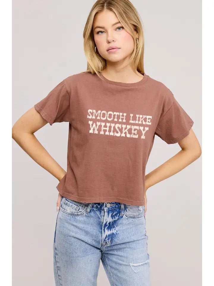 Smooth Like Whiskey Crop Tee Brown