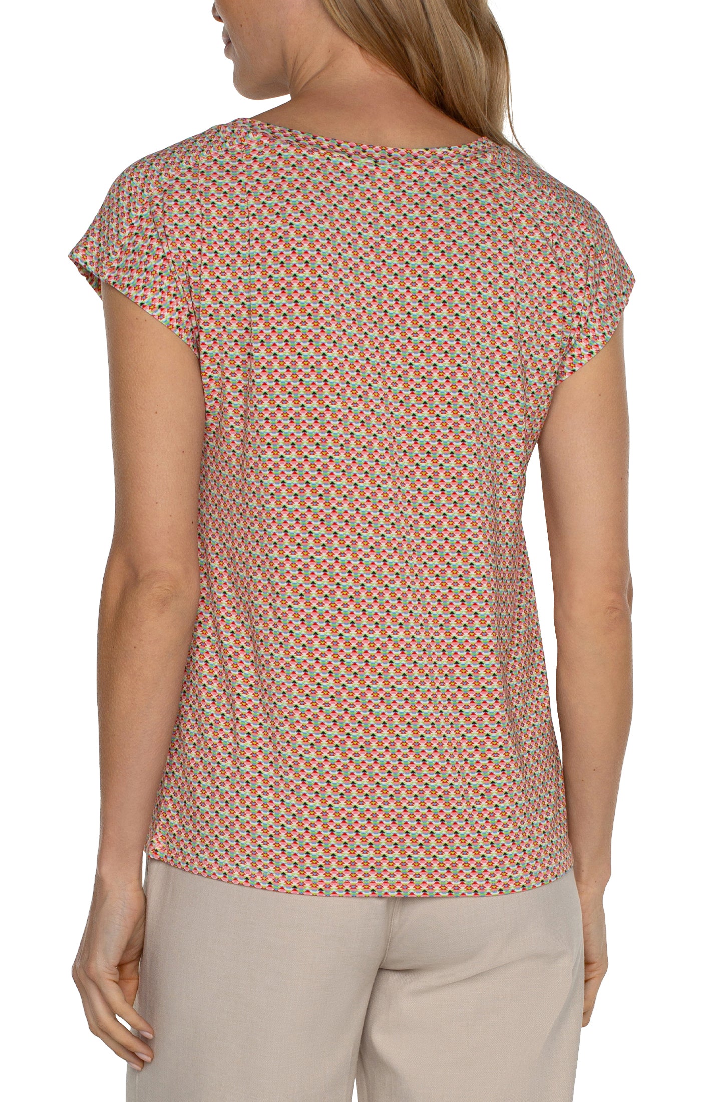 Shoulder Pleat Dolman Boat Neck Top Multi Geo