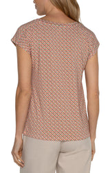 Shoulder Pleat Dolman Boat Neck Top Multi Geo