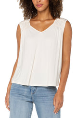 Shirred Detail Knit Tank Whipped Cream