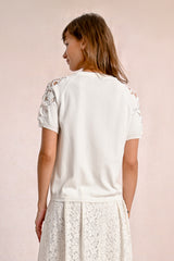 Lace Crochet Short Sleeve Sweater Top Off White