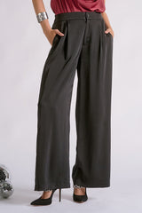 Pleat Detail Wide Leg Trousers Black