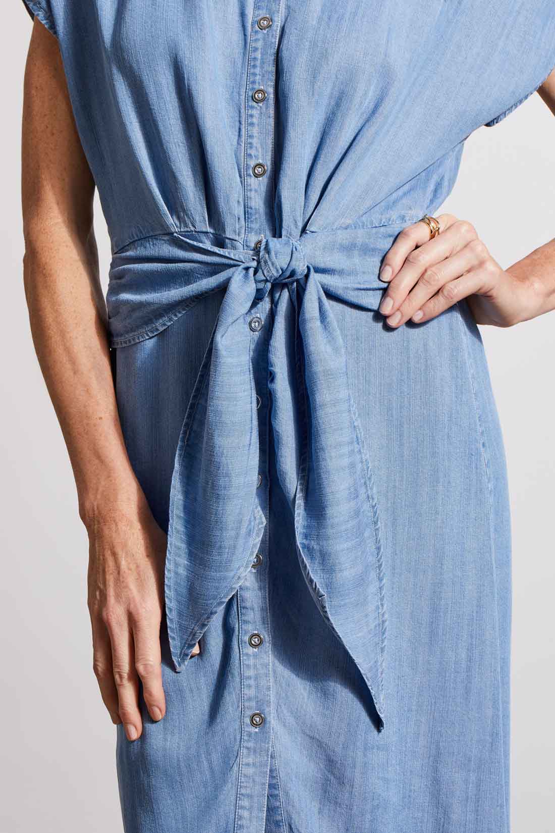Tencel Tie Wrap Midi Shirt Dress Tide Blue