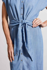 Tencel Tie Wrap Midi Shirt Dress Tide Blue