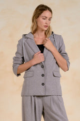Oversize Hooded Blazer Jacket Dark Grey