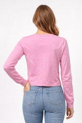 Fitted Semi Crop Button Up Cardi Bubble Gum