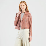 Liquid Leather Zip Cuff Moto Waist Jacket Liquid Tan