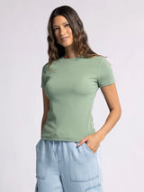Annie Ribbed Tee Palm Leaves