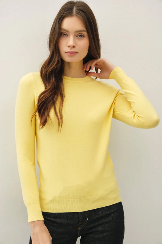 Viscose Crew Neck Soft Knit Sweater Lemon