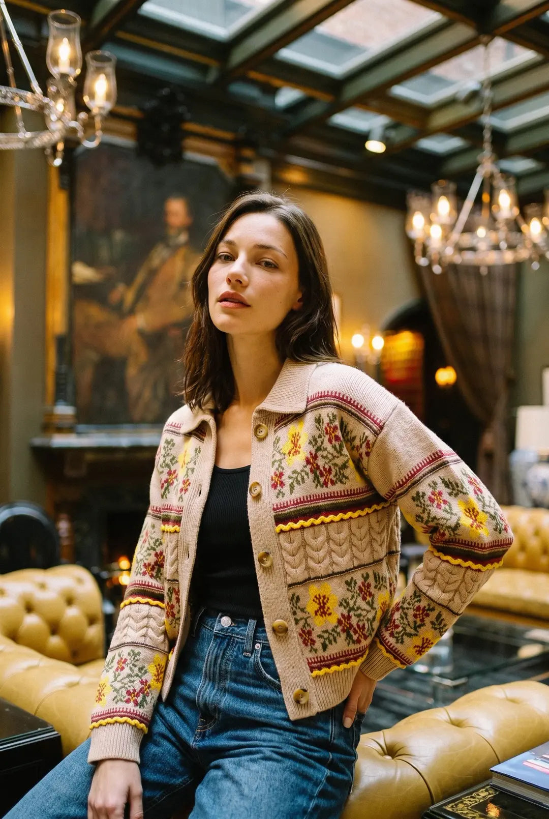Floral Print Western Polo Cardigan