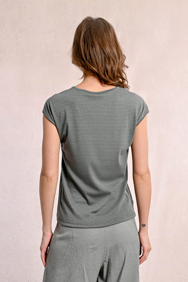 Metallic Stripe Tee Sage Green