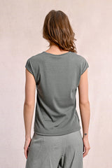 Metallic Stripe Tee Sage Green