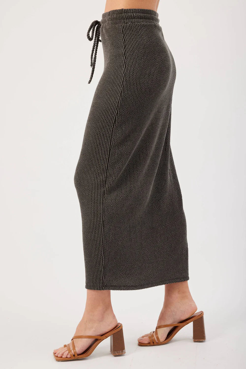Kaya Ribbed Midi Skirt Charcoal