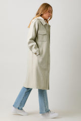 Two Fer Hoodie Solid Long Buttoned Coat Oatmeal