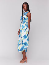 Smocked Waist Print Sleeveless Dress Lime