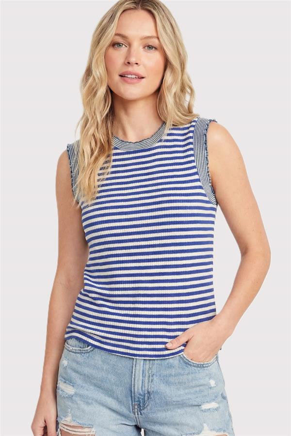 Mix Stripe Crew Neck Tank Blue