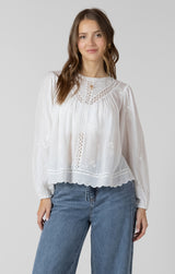 Crochet Detail Embroidered Blouse White