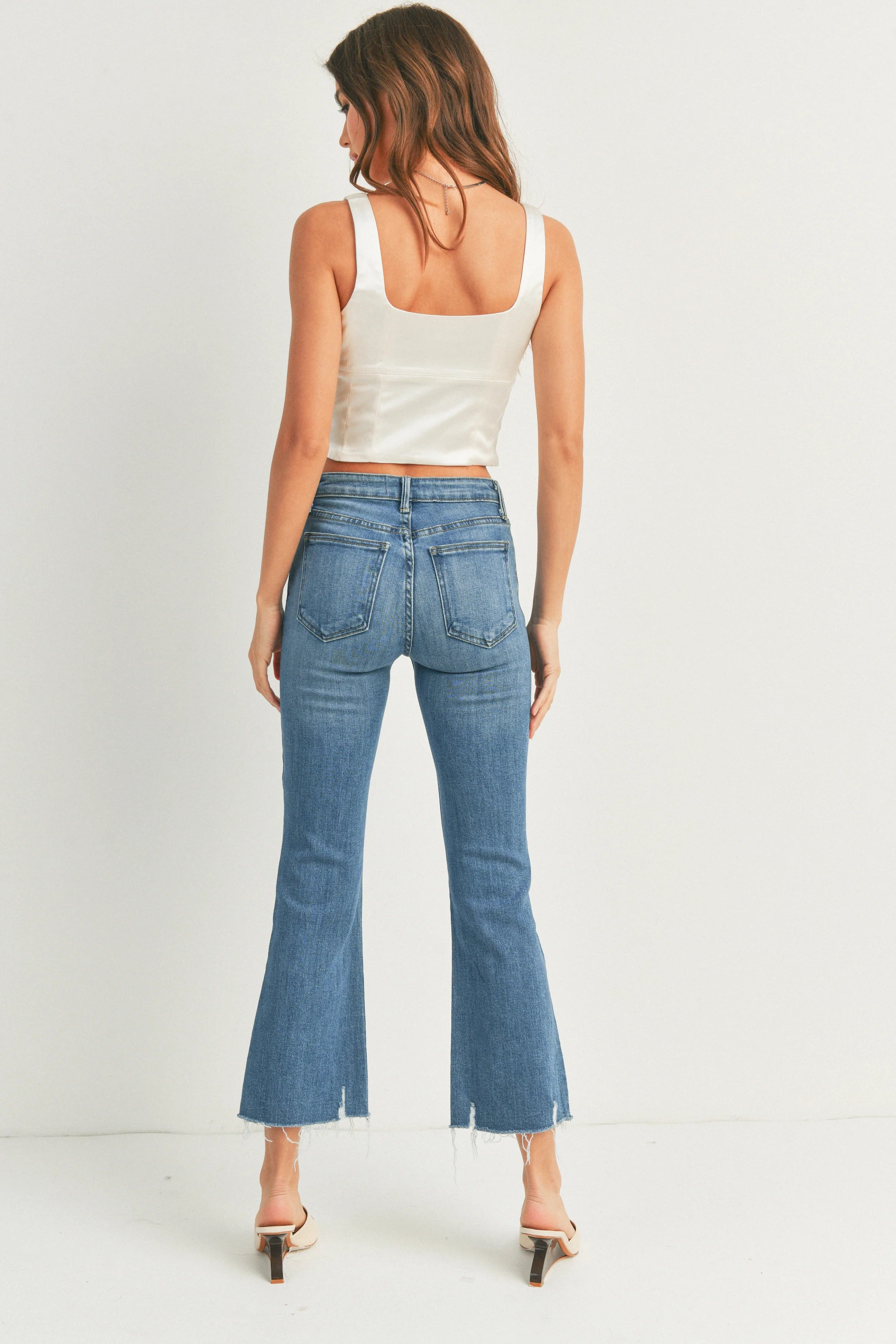 Distressed Hem Crop Flare Jeans Medium