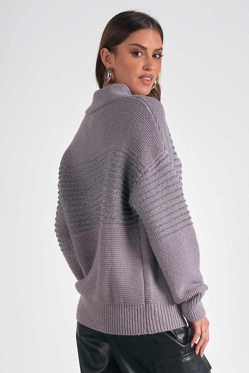 Textured Mock Neck Shimmer Sweater