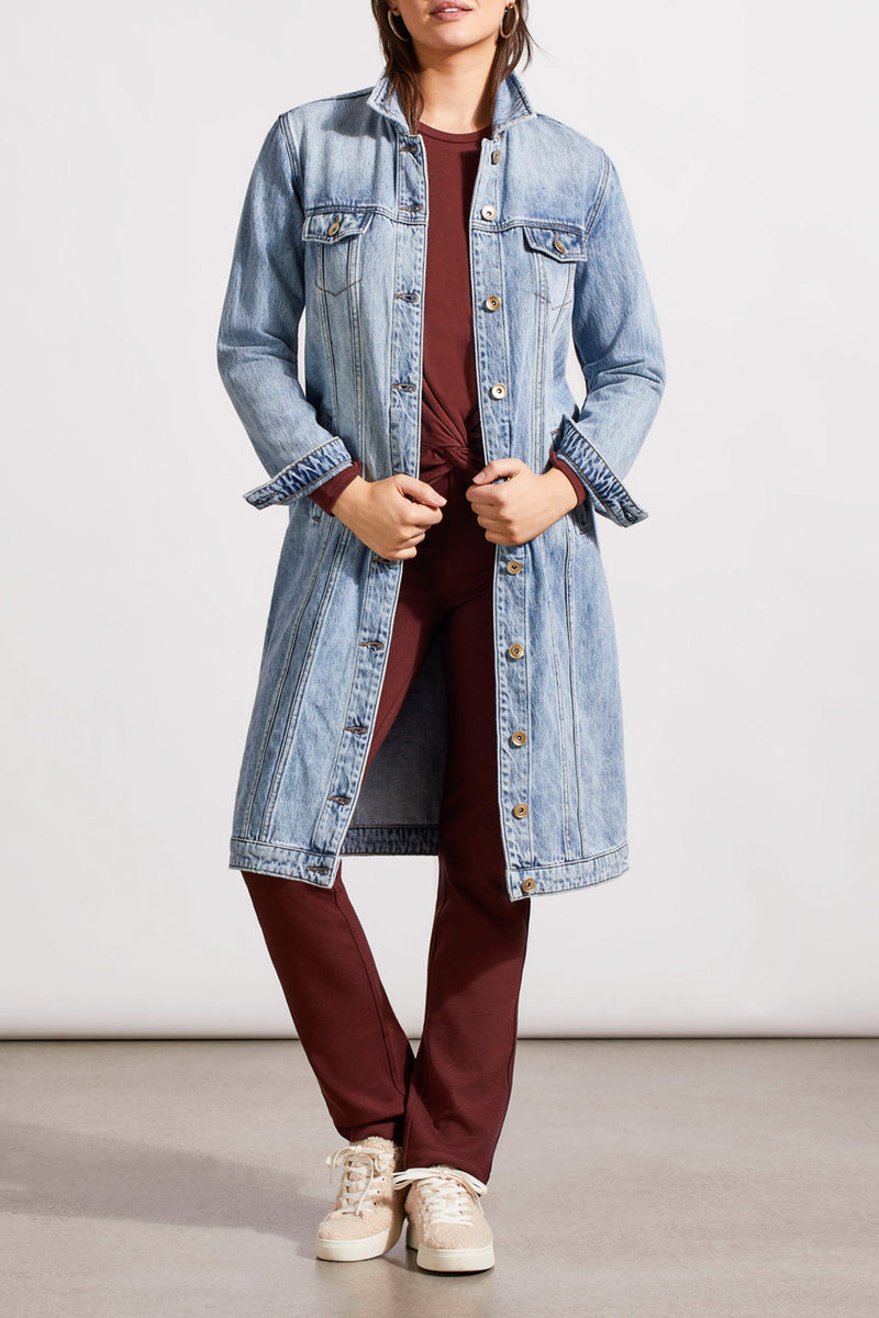 Long Denim Duster Chest Pocket Jacket Washed Blue – Broadway in