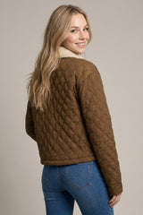 Shearling Collar Quilted Horsebit Button Jacket Brown