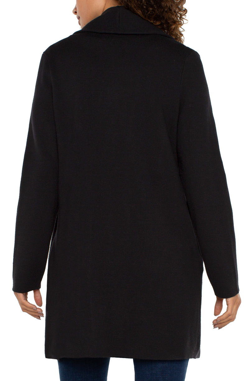 Open Front Shawl Collar Sweater Coat Black