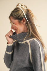 Contrast Trim Turtleneck Sweater Heather Grey