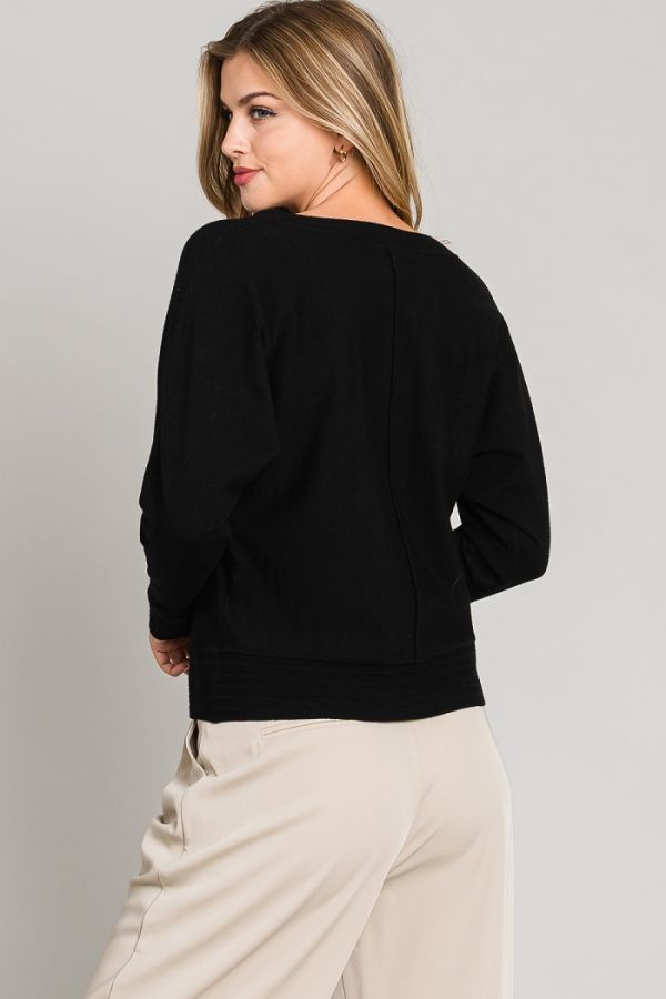 Textured Stripe Hem Sweater Top Black