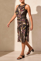Front Slit Printed Midi Dress Maroon