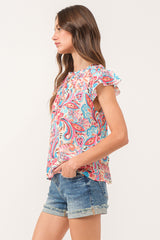 Lunya Shirred Shoulder Flutter Sleeve Top Riviera