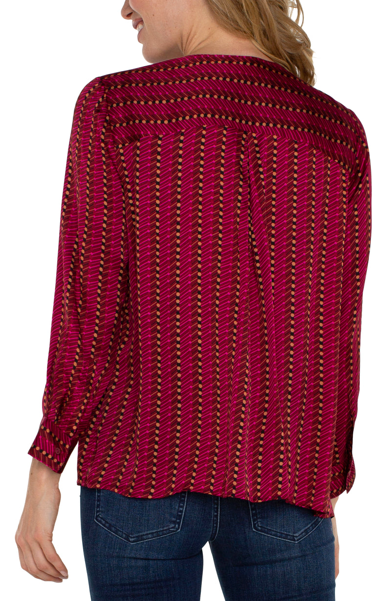 Long Sleeve Popover Woven Blouse Ruby Dotted Stripes