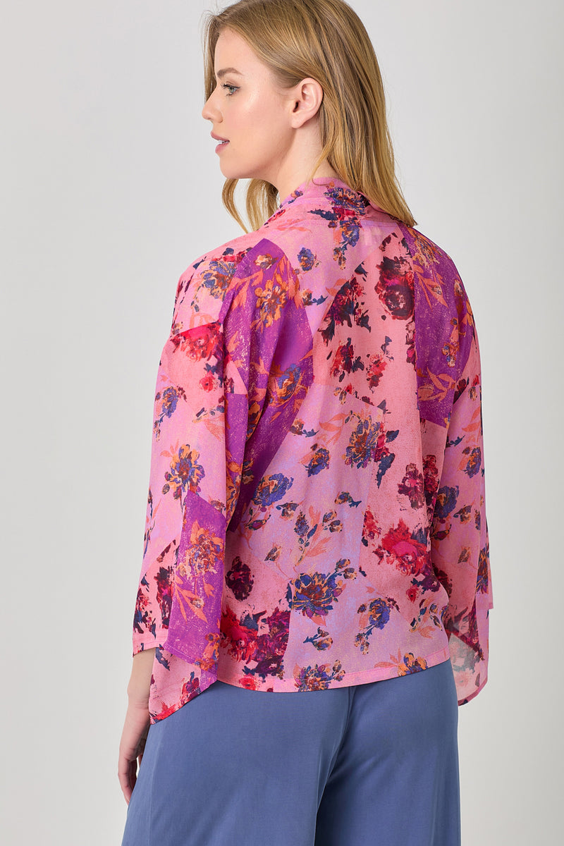 Mixed Floral Print Kimono Grape