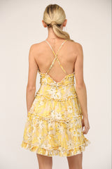 Tier Ruffle Merrow Edge Mini Dress Mustard Gold