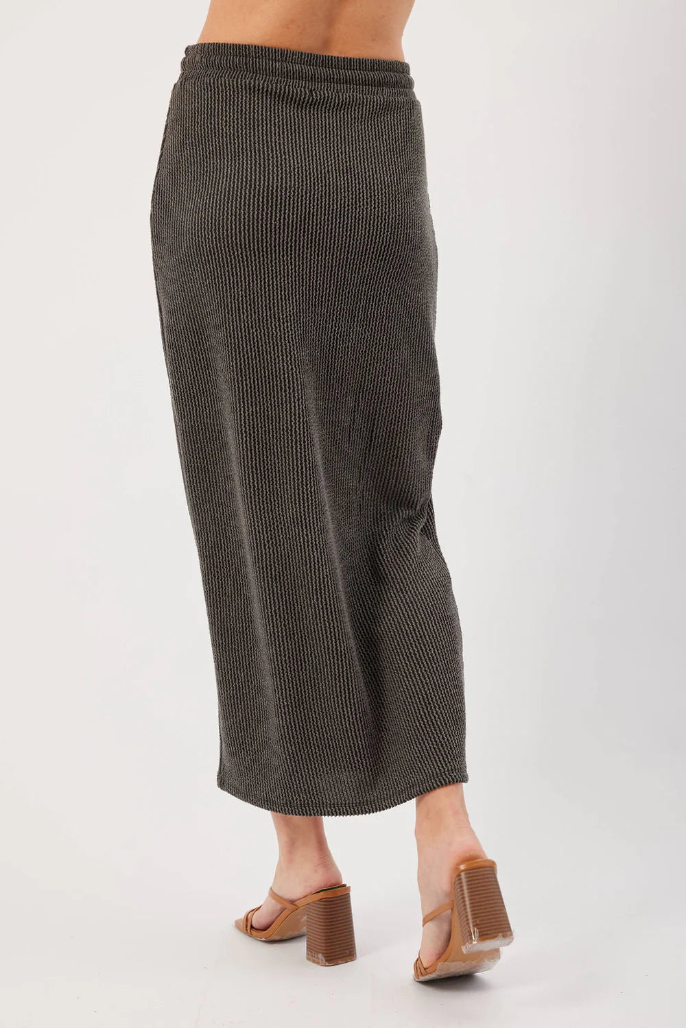 Kaya Ribbed Midi Skirt Charcoal