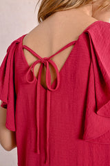 Ruffle Sleeve Tie Back Dress Raspberry