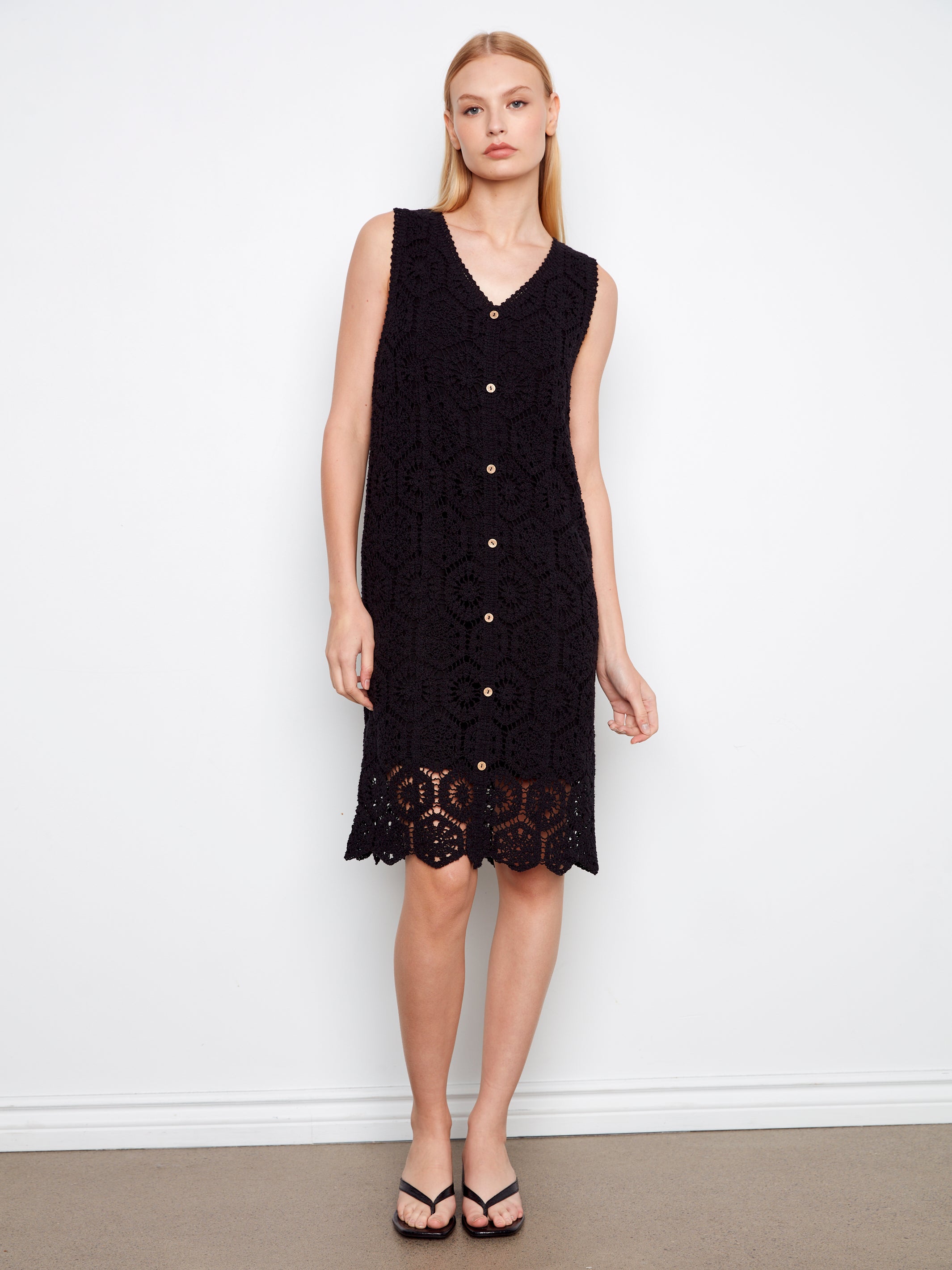 Crochet Sleeveless Midi Dress Black