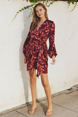 Sangria Surplice Mini Wrap Dress Ruby Wine