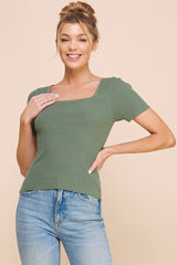 Square Neck Ribbed Fine Gauge Top Ivy