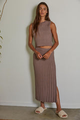 Sydney Sweater Ribbed Midi Skirt Dark Mocha