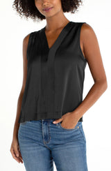 Woven Knit Contrast Tank Black