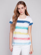 Printed Short Sleeve Cotton Slub Tee Stripes