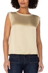 Sleeveless Woven To Knit Top Pale Gold
