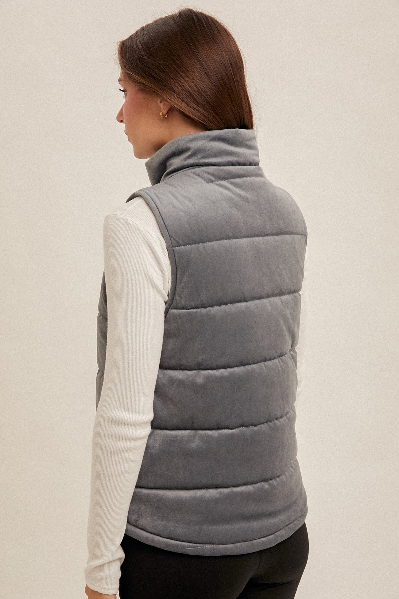 Velvet Quilted Zip Vest Slate