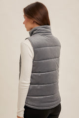 Velvet Quilted Zip Vest Slate