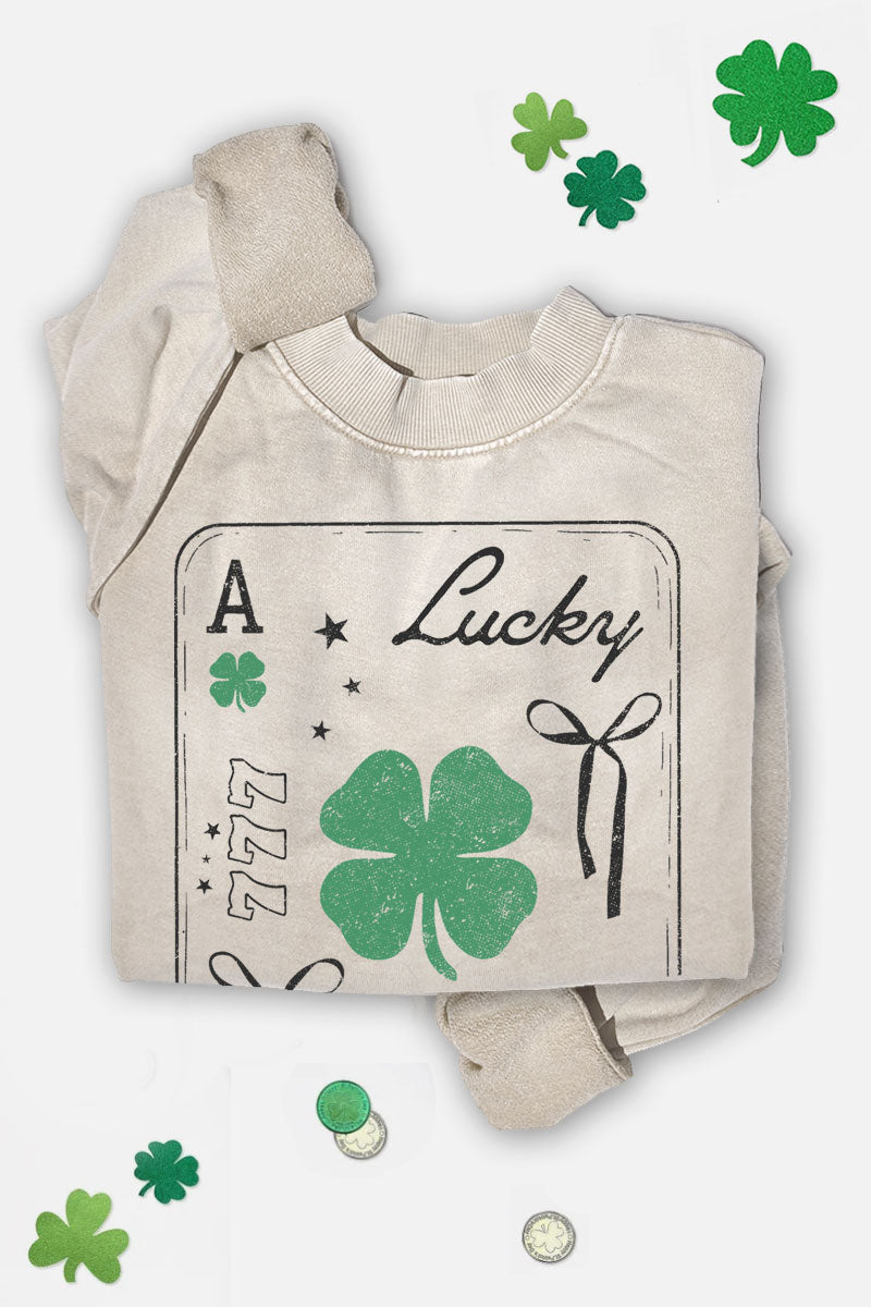 Lucky 777 Clover Ace Mineral Sweatshirt Mineral Oatmeal